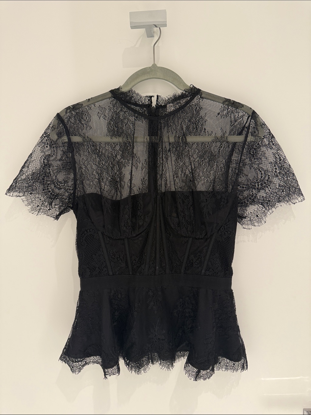 Jonathan Simkhai Lace Short-Sleeve Peplum Bustier Top
